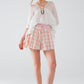 Pink Checkered print shorts with tight-fitting waist detail