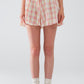 Q2 Pink Checkered print shorts with tight-fitting waist detail