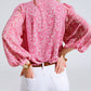 Pink chiffon Blouse With Floral Print And Long Balloon Sleeves