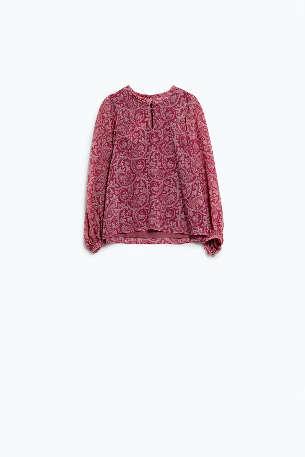 Blusa rosa de gasa con estampado floral y manga larga tipo globo