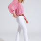 Pink chiffon Blouse With Floral Print And Long Balloon Sleeves