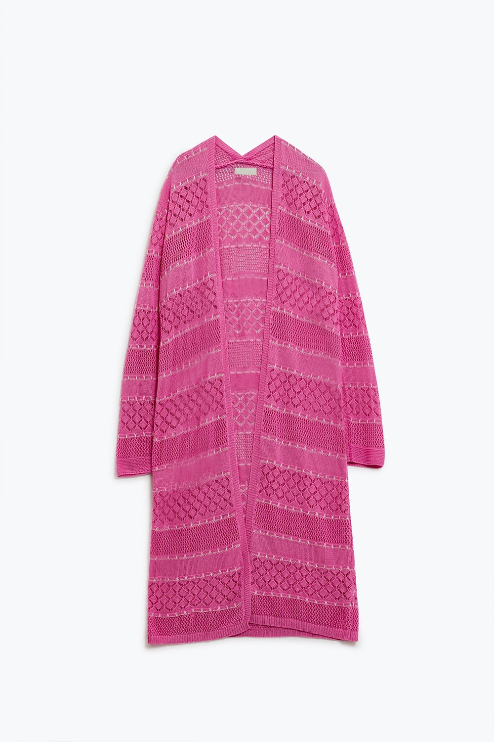 Q2 Pink Crochet Maxi Cardigan With Long Sleeves