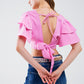 Q2 Pink Crop Top With Short Sleeves And V-neck