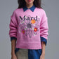 Pink Embroidered Mardi Sweater With Flowers