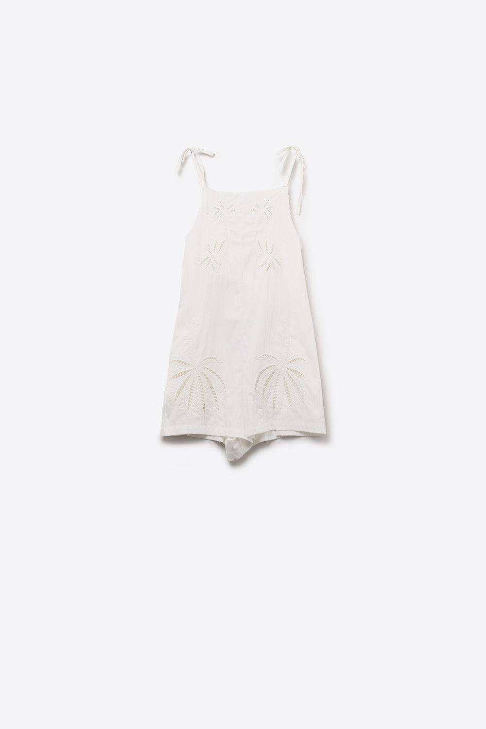 Q2 White Embroidered Palm Tree Playsuit
