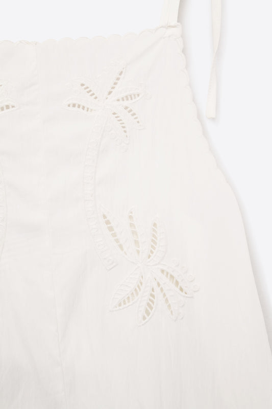 White Embroidered Palm Tree Playsuit
