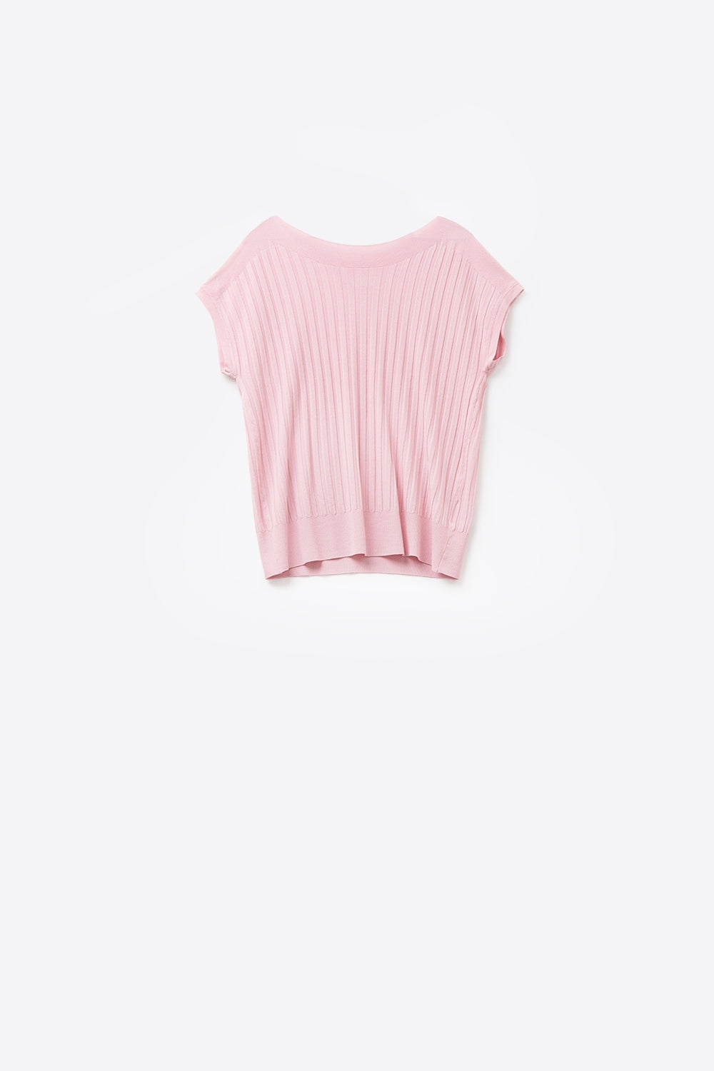 Q2 Pink fine Rib knitted Sweater with boat neck