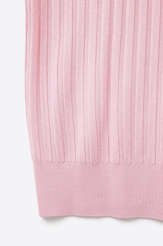 Pink fine Rib knitted Sweater with boat neck