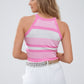 Pink Halter Tank top With Stripe Design In Different Knits