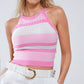 Pink Halter Tank top With Stripe Design In Different Knits