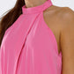 Pink jumpuits with top crossed and high collar