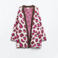 Q2 Pink Leopard print cardigan with wool