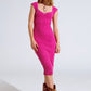 Q2 Pink Midi Thick Rib Bodycon Dress With Cap Sleeves