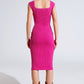 Pink Midi Thick Rib Bodycon Dress With Cap Sleeves