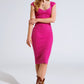 Pink Midi Thick Rib Bodycon Dress With Cap Sleeves