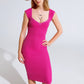 Pink Midi Thick Rib Bodycon Dress With Cap Sleeves