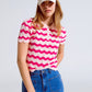 Q2 Pink polo with fuchsia wavy stripes