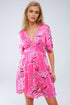 Q2 Pink Short Dress With Flower Print And V-neckline