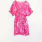 Pink Short Dress With Flower Print And V-neckline