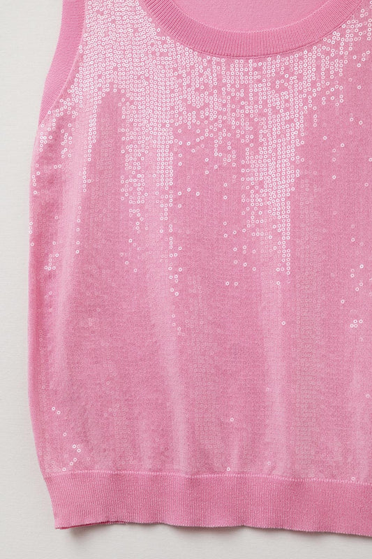 pink sleeveless knitted sweater with sequins