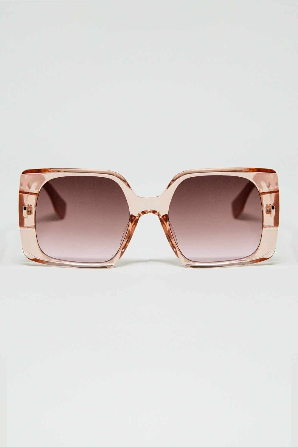 Q2 Pink square sunglasses with gold detail on the side