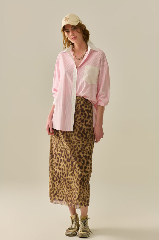 Pink Striped Shirt with pocket and white collar