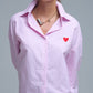 Q2 Pink Striped shirt with red heart embroidery