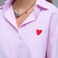 Pink Striped shirt with red heart embroidery