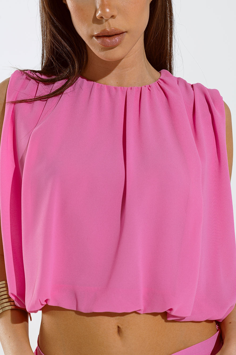 Pink Top With Ruche Design