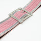 Pink woven wide belt with Squared buckle with silver embeliishments