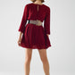 Q2 pleated chiffon dress in burgundy