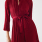 pleated chiffon dress in burgundy