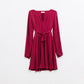 pleated chiffon dress in burgundy