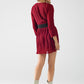 pleated chiffon dress in burgundy