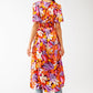 Pleated Maxi V Neck Dress in Multicolour