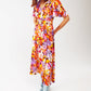 Pleated Maxi V Neck Dress in Multicolour