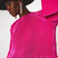 Crop top plisado con cuello redondo en fucsia