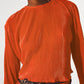 Pleated round neck crop top in orange