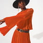 Pleated round neck crop top in orange