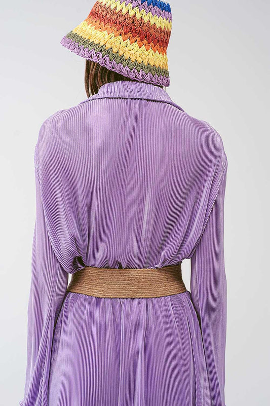 Pleated Satin Wrap Top in lilac