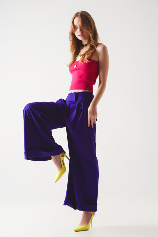 Pleated wide leg pants in purple