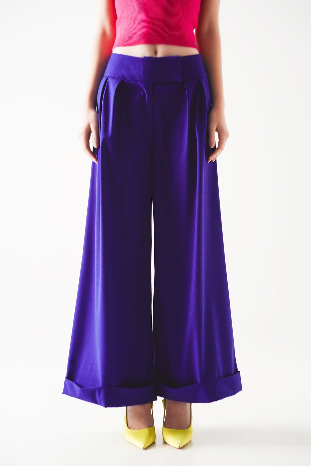 Pleated wide leg pants in purple