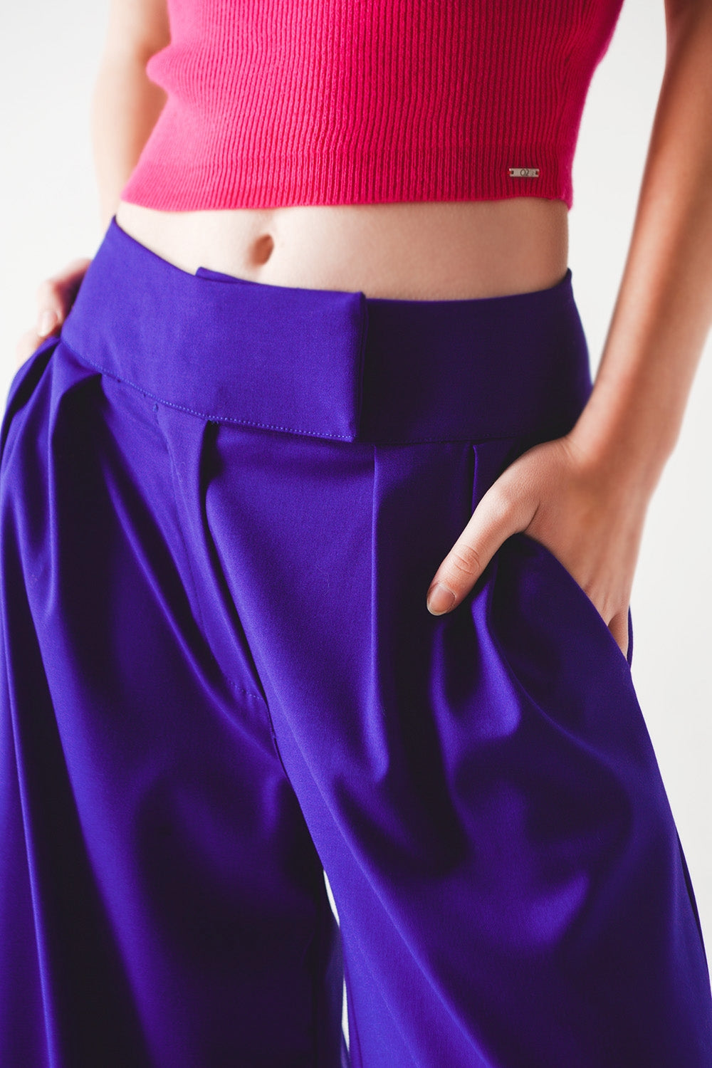 Pleated wide leg pants in purple