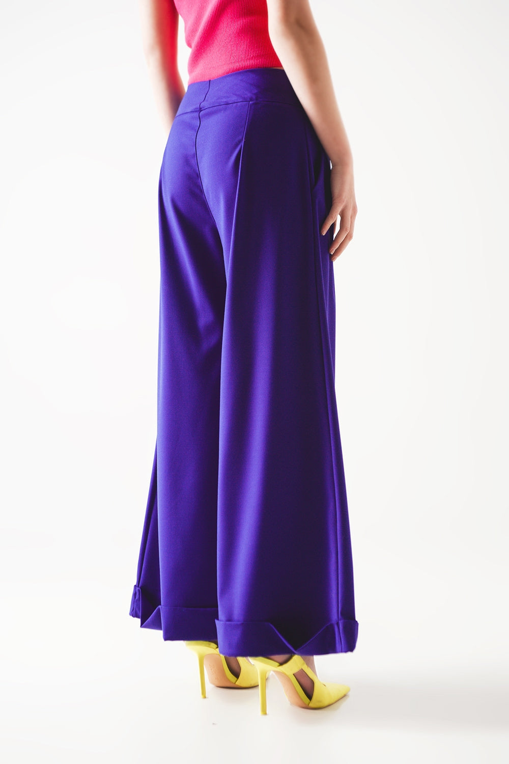 Pleated wide leg pants in purple