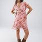 Q2 Plumetti Short Wrap Dress in Pink Floral Print