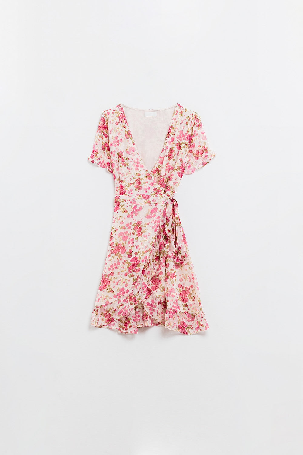 Plumetti Short Wrap Dress in Pink Floral Print