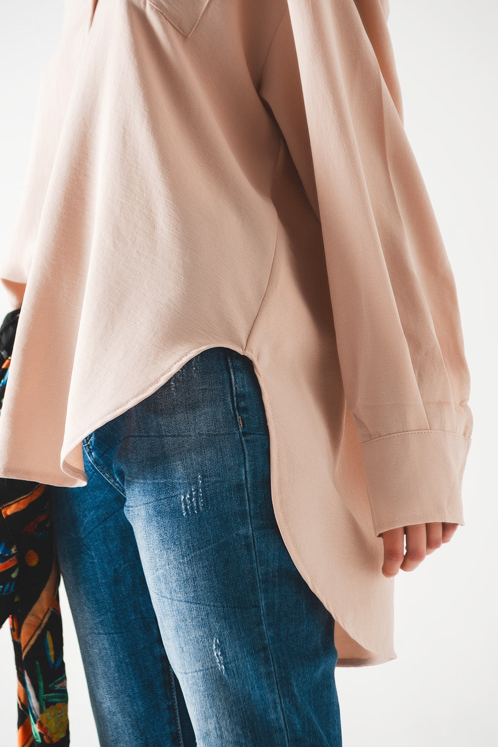 Pocket detail oversized shirt in beige