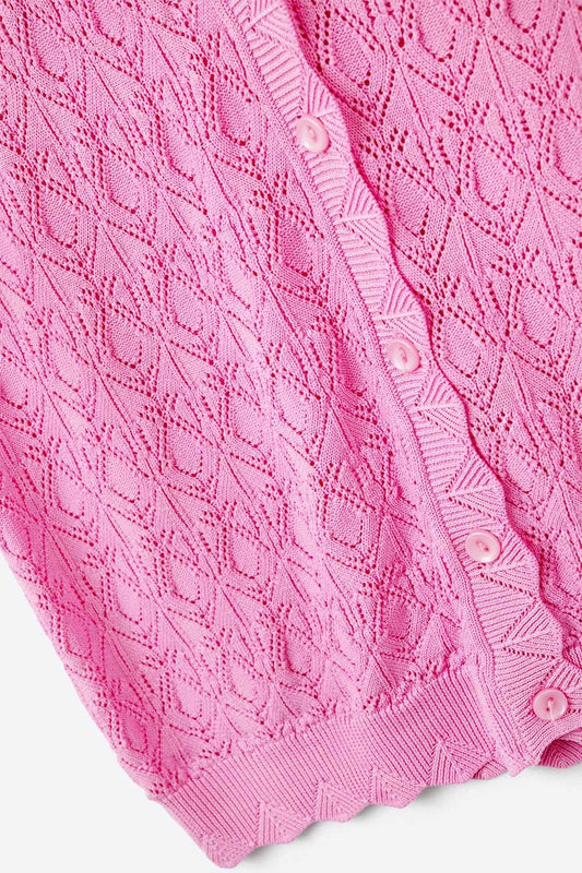 Pointelle Knitted Vest With Scalloped Edges in Fuchsia