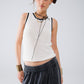 Q2 Pointelle White Sleeveless Top With Black and White Trim Detail