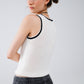 Pointelle White Sleeveless Top With Black and White Trim Detail